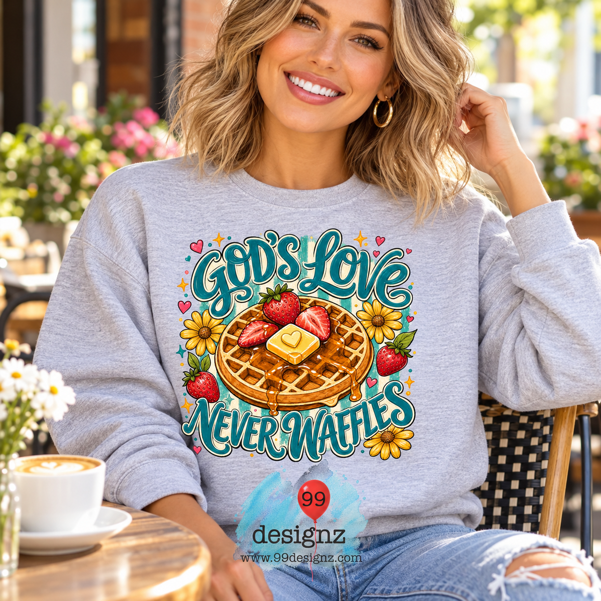 God's Love Never Waffles PNG | Christian Waffle & Strawberry Design