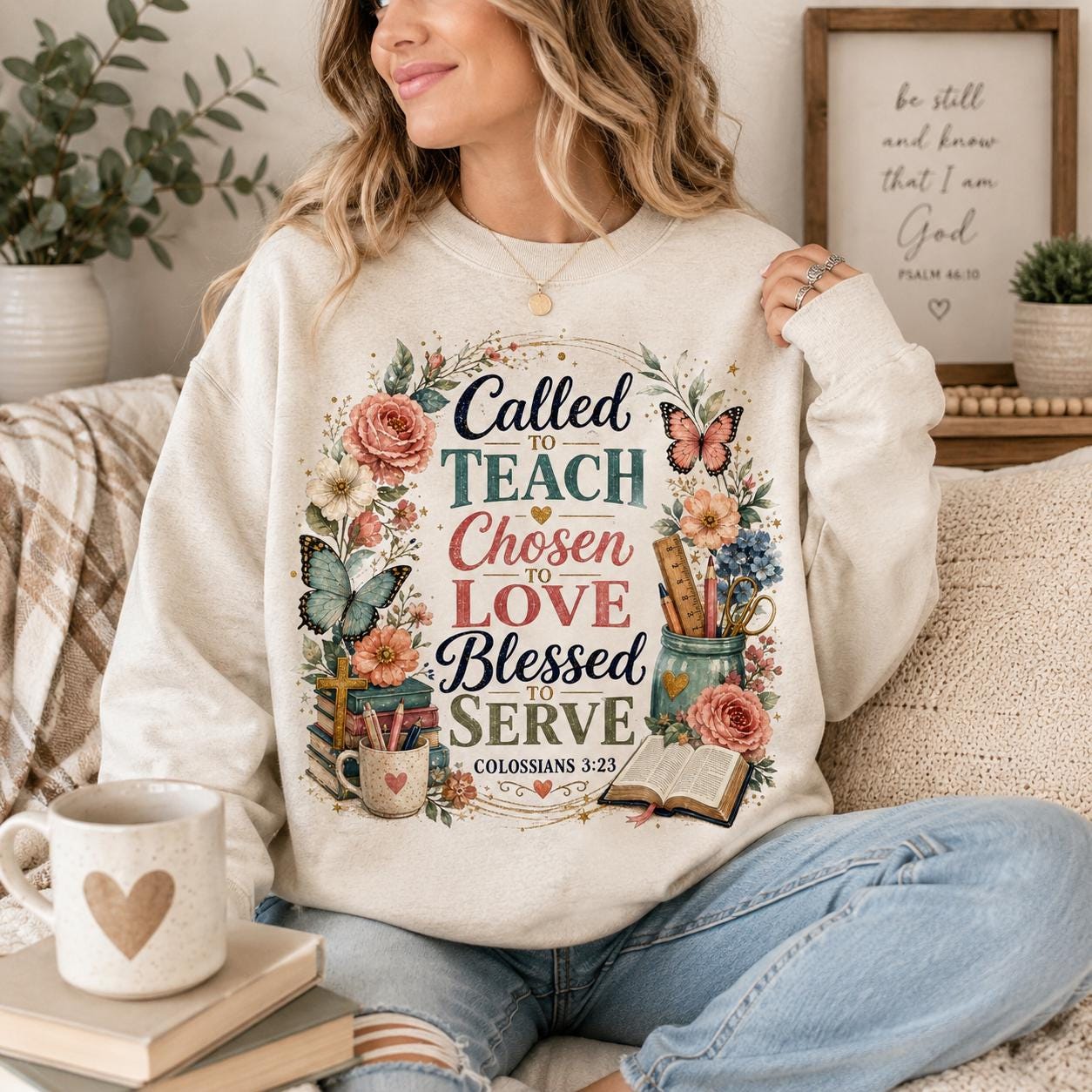 Christian Teacher PNG | Faith Floral Bible Verse Sublimation Design (Digital Download)