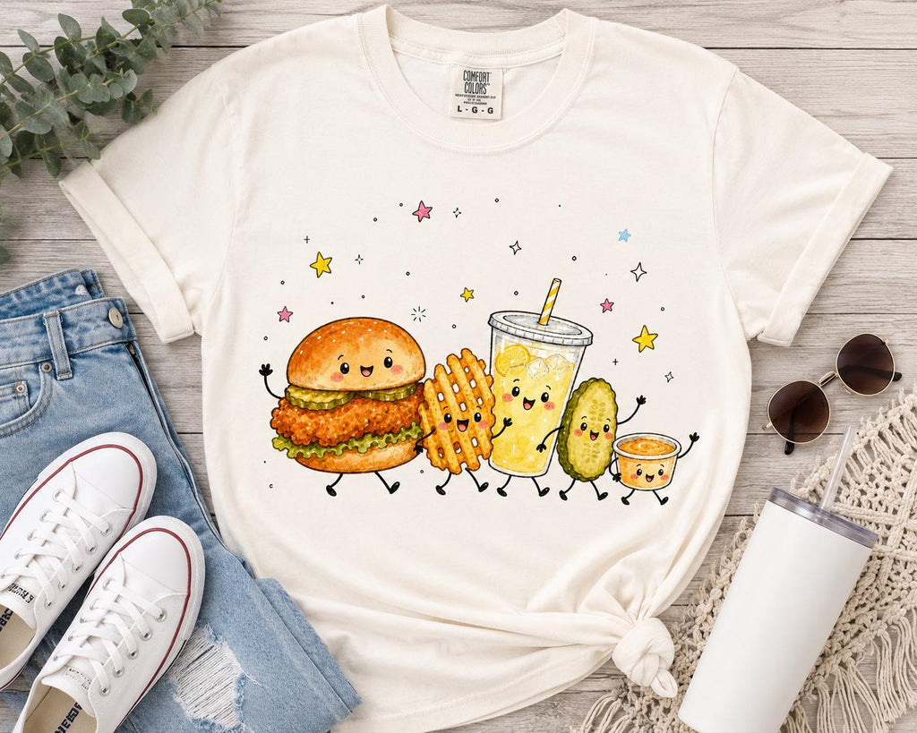 Watercolor Chicken Sandwich PNG, Waffle Fries Lemonade Design (Digital Download)
