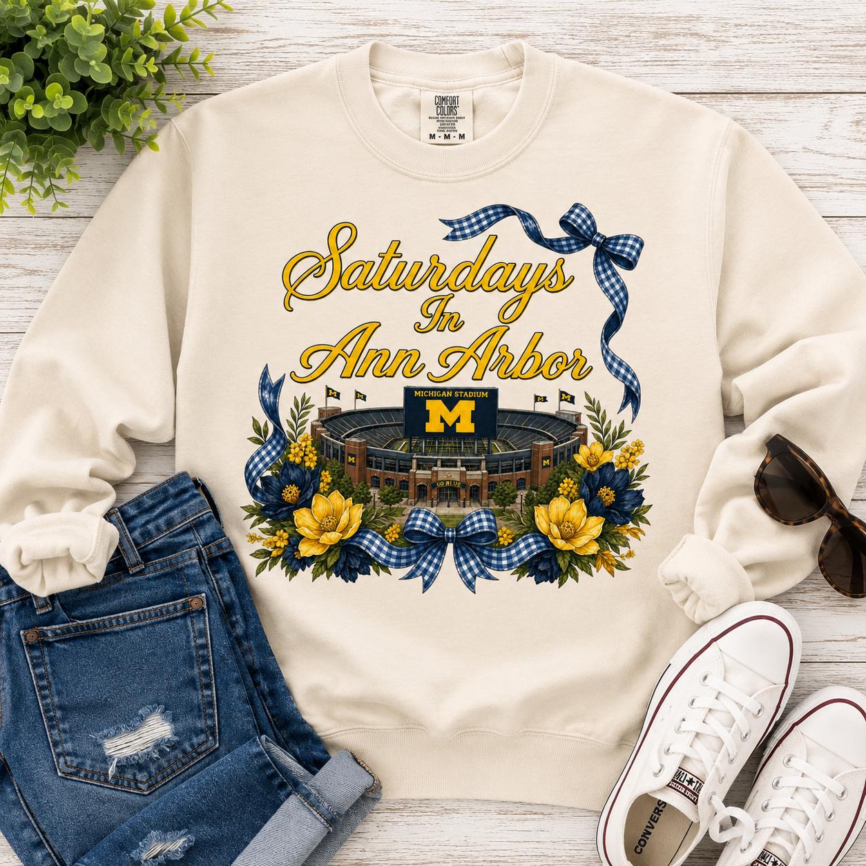 Saturdays in Ann Arbor PNG | Michigan Stadium Floral Design (Digital Download)