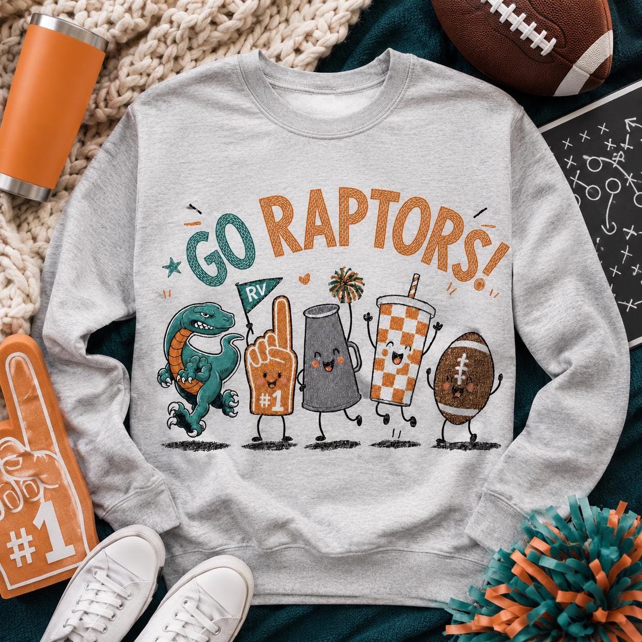 Go Raptors PNG, RV Raptors Football Design, Teal Orange Game Day Sublimation, School Spirit Digital Download