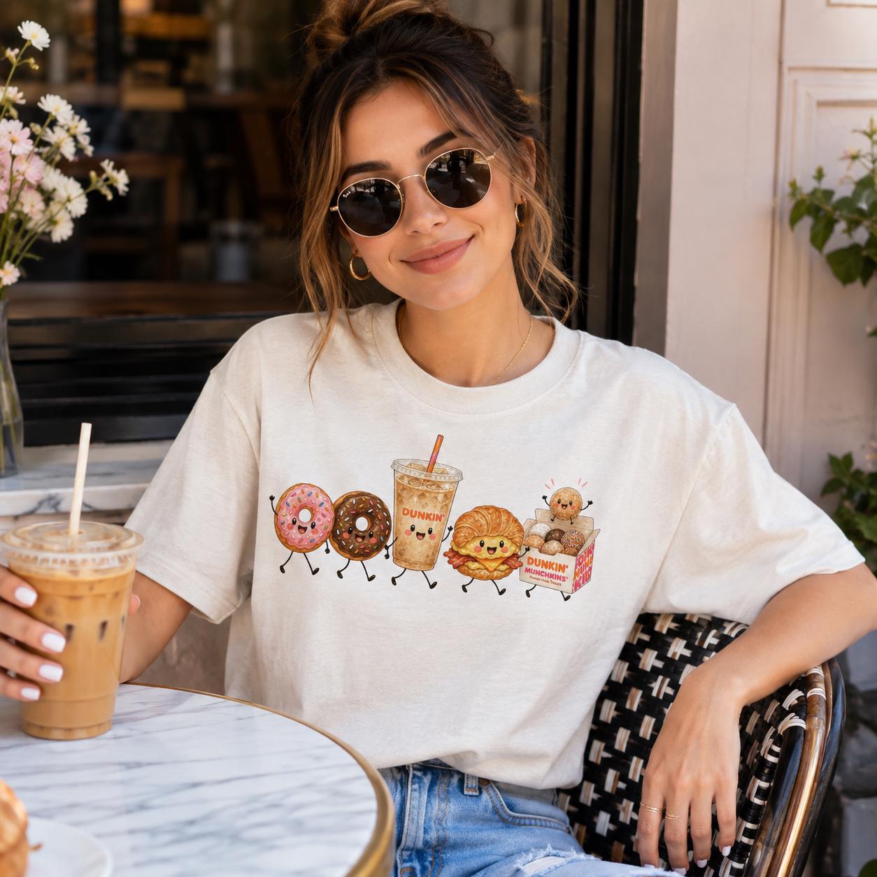 Kawaii Dunkin Inspired PNG, Iced Coffee Donut Croissant Design (Digital Download)