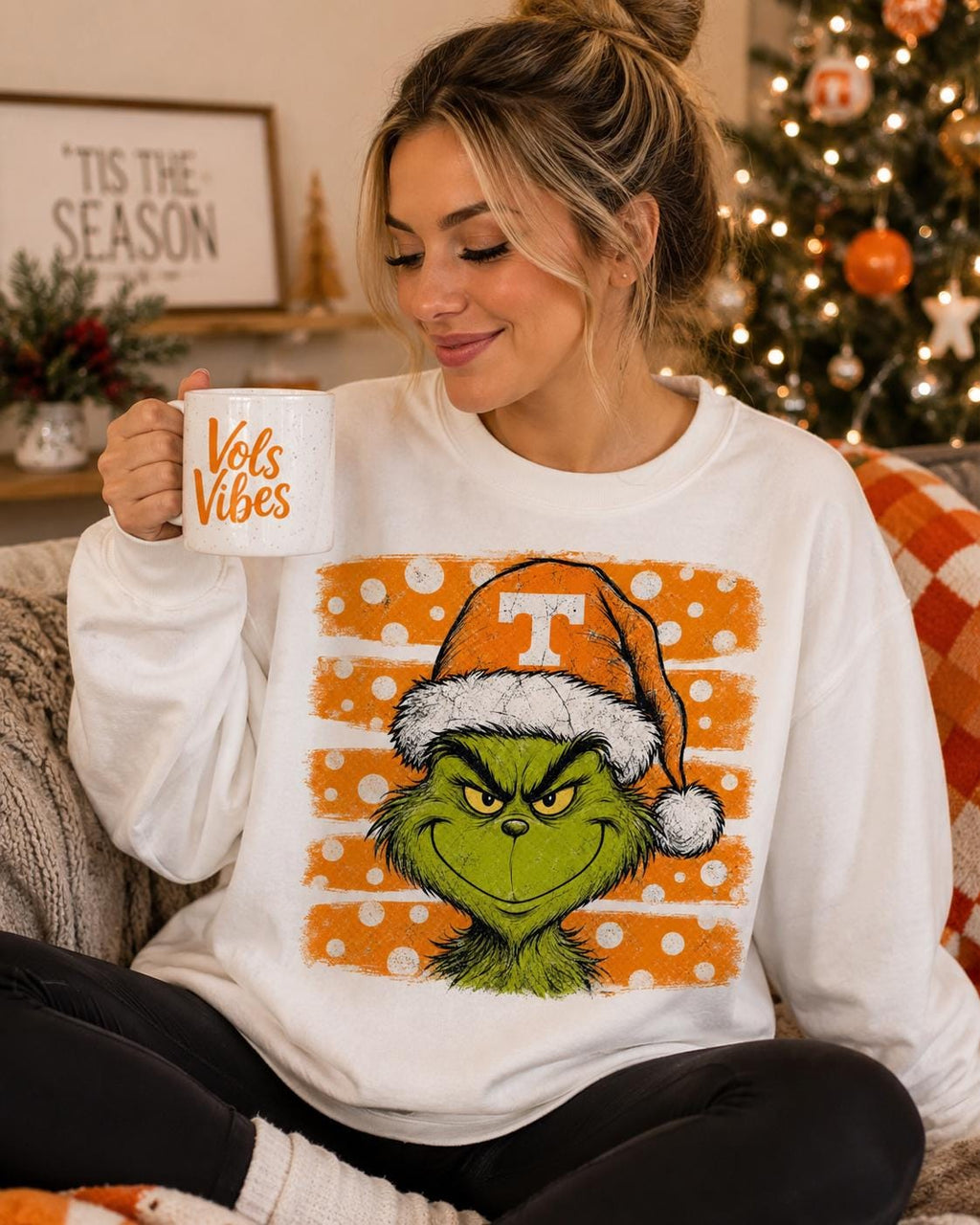 Grinch Tennessee Christmas Shirt, Orange Green Holiday Tee, Football Fan Game Day