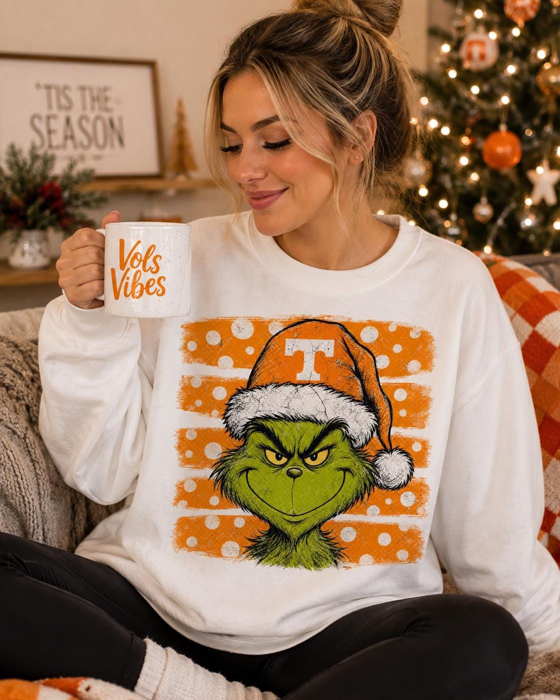 Grinch Tennessee Christmas Shirt, Orange Green Holiday Tee, Football Fan Game Day