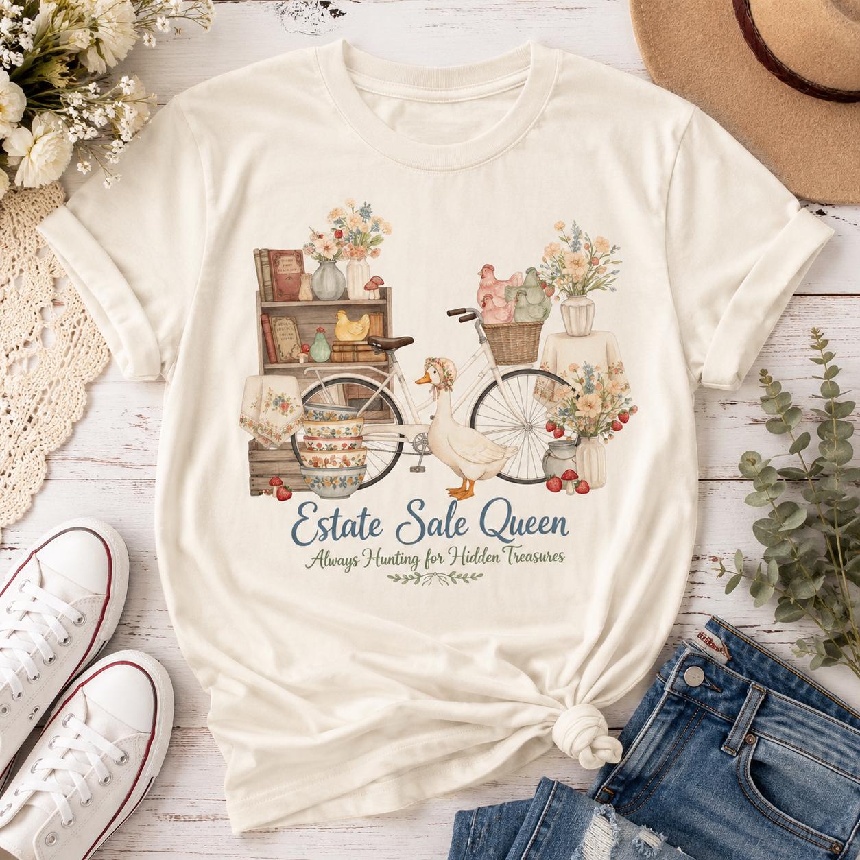 Estate Queen Shirt, Cottagecore Goose Bicycle Graphic Tee (Digital Download)