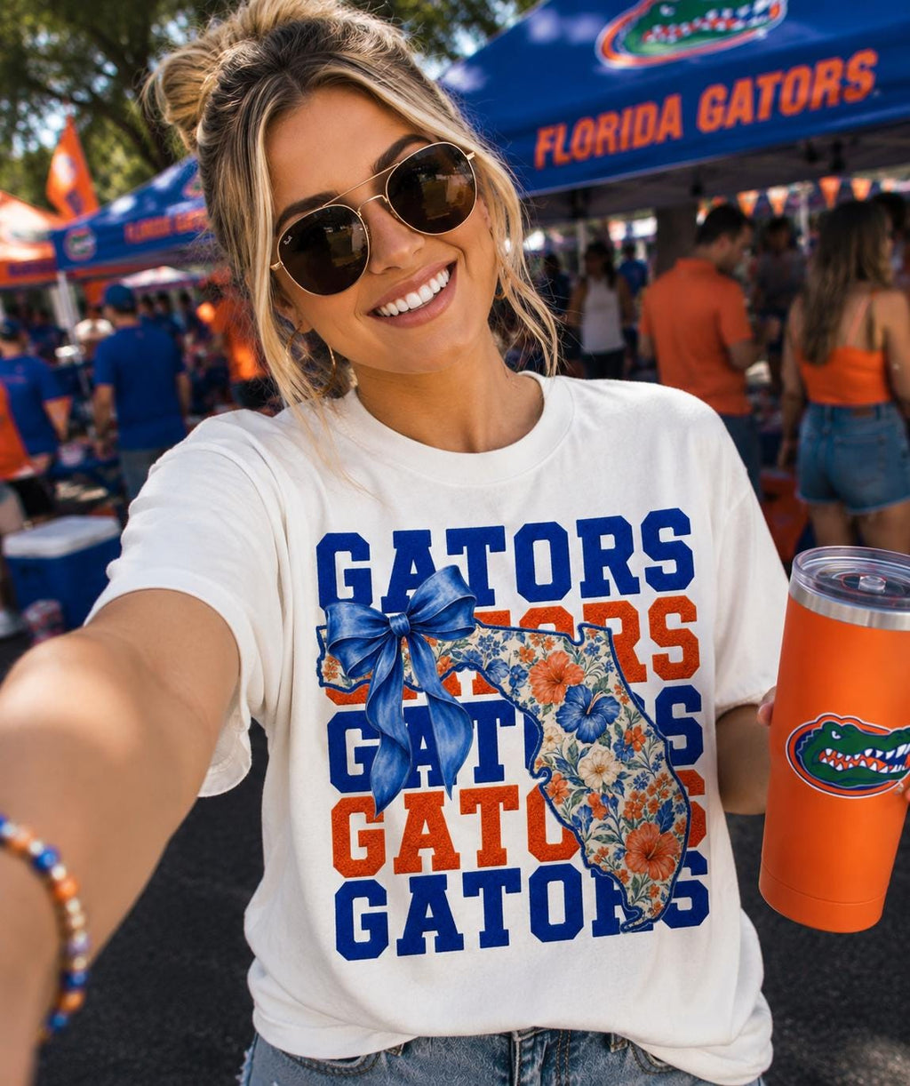 Florida Gators Floral PNG, Coquette Game Day Bow Design (Digital Download)