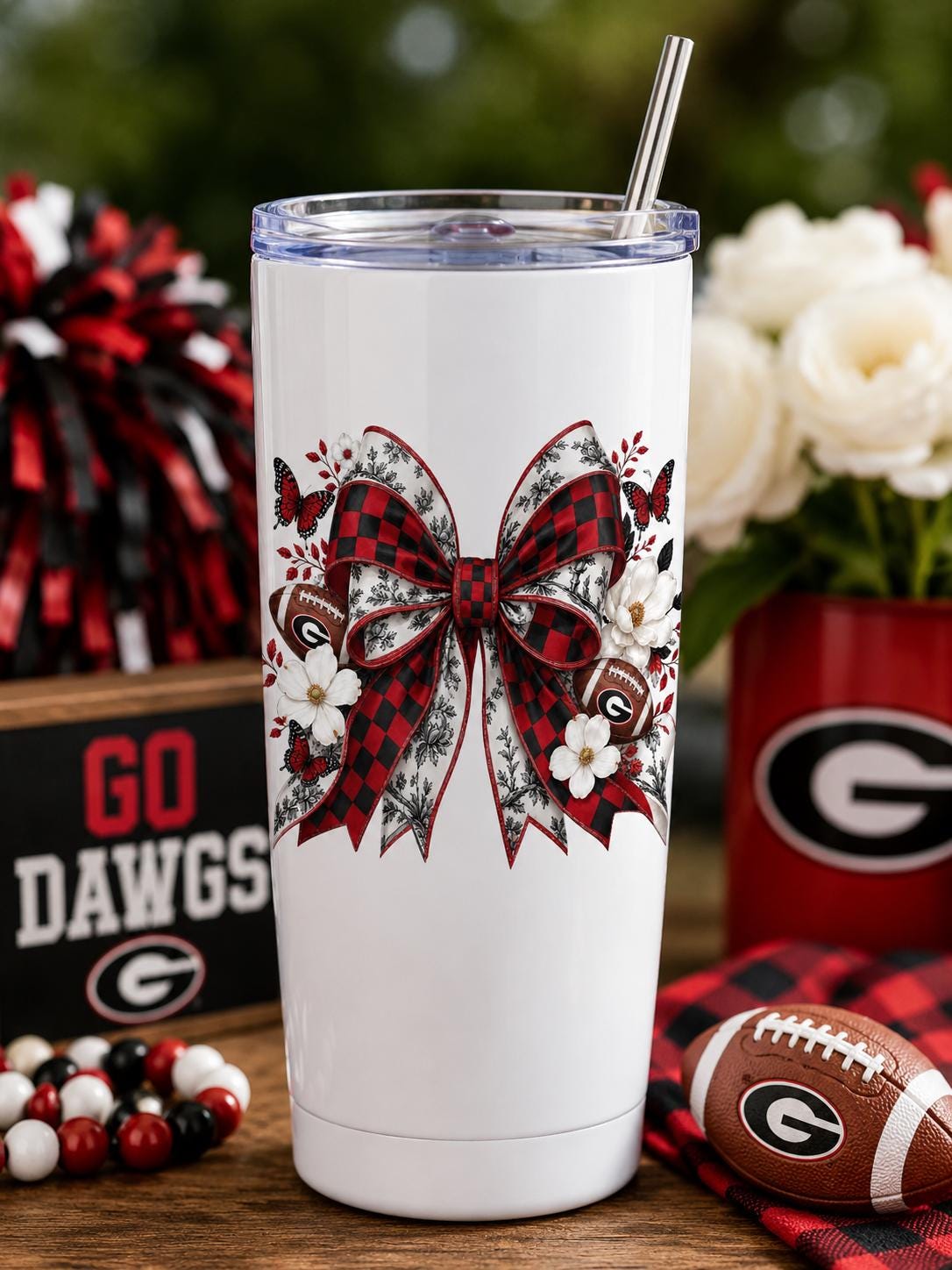 Georgia Bulldogs Coquette Bow PNG, Red Black Football Mom Design (Digital Download)