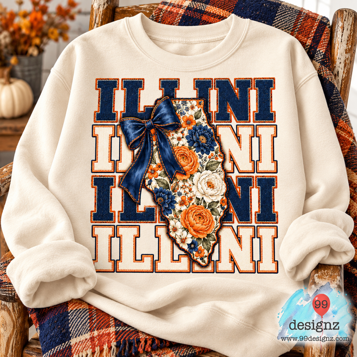 Illini Floral Bow PNG Digital Download for Illinois Fans