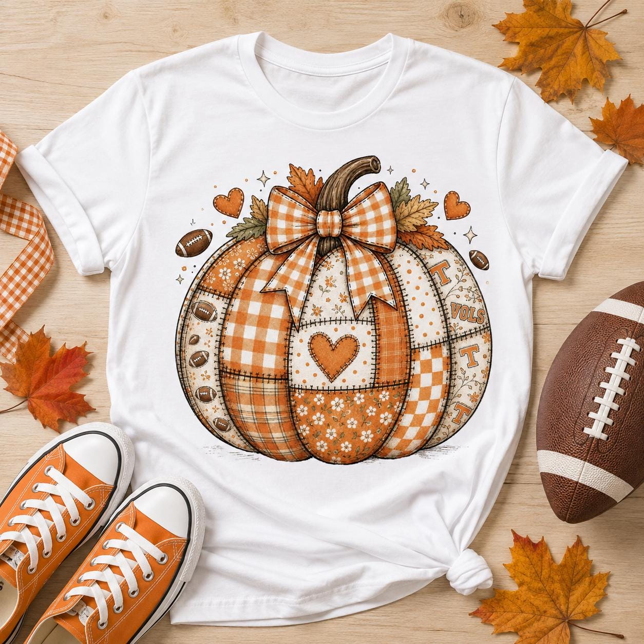 Tennessee Football Pumpkin PNG, Orange Patchwork Fall Game Day Sublimation