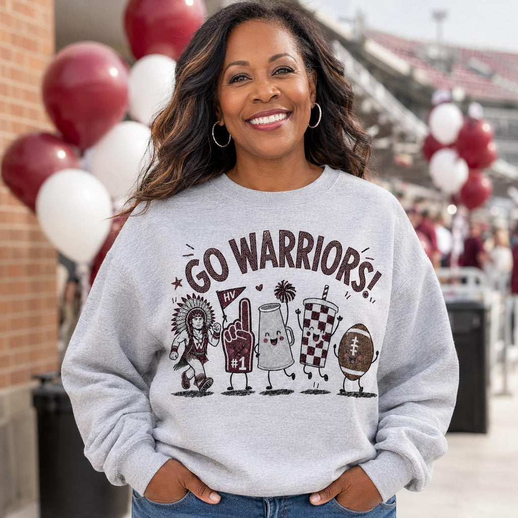 Go Warriors PNG, HV Football Game Day Design, Maroon White School Spirit Sublimation, Warrior Mascot Digital Download