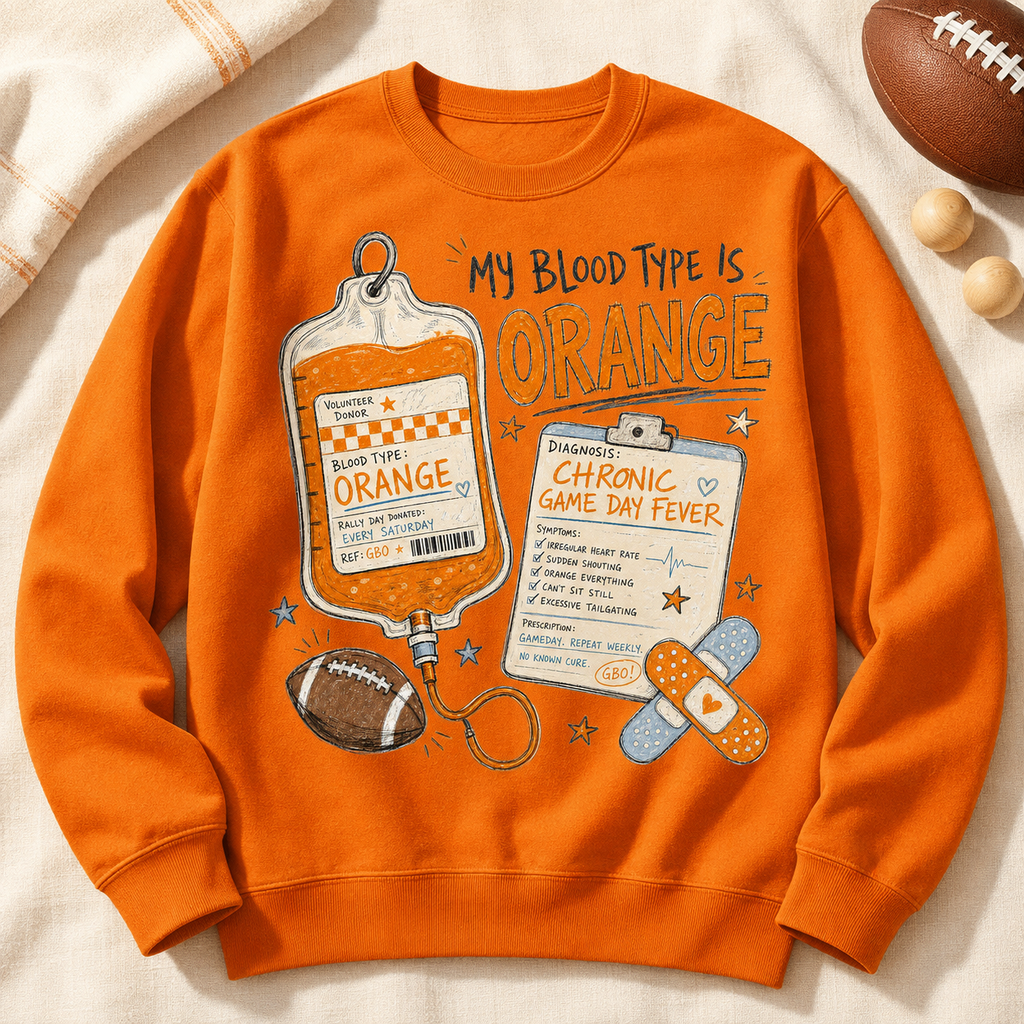 My Blood Type Is Orange PNG – Football Game Day Sublimation Design