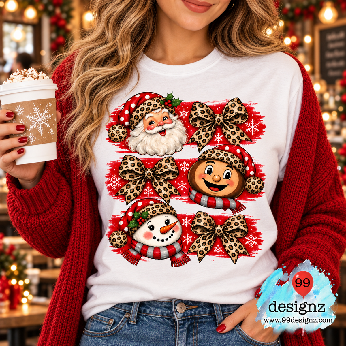 Red Leopard Christmas PNG | Santa, Buckeye & Snowman Bows