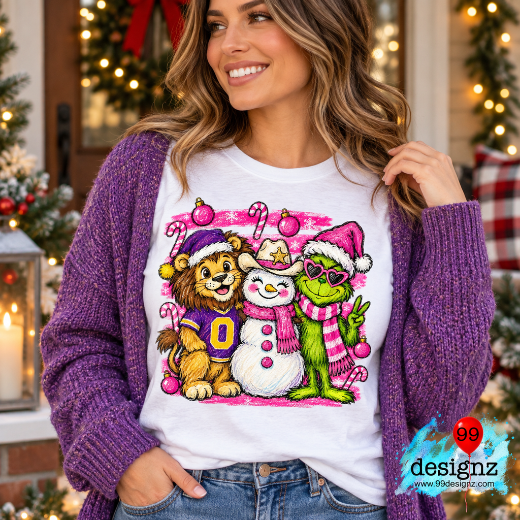 Galileo Academy Lion, Snowman & Grinch Christmas PNG – Pink Holiday Design