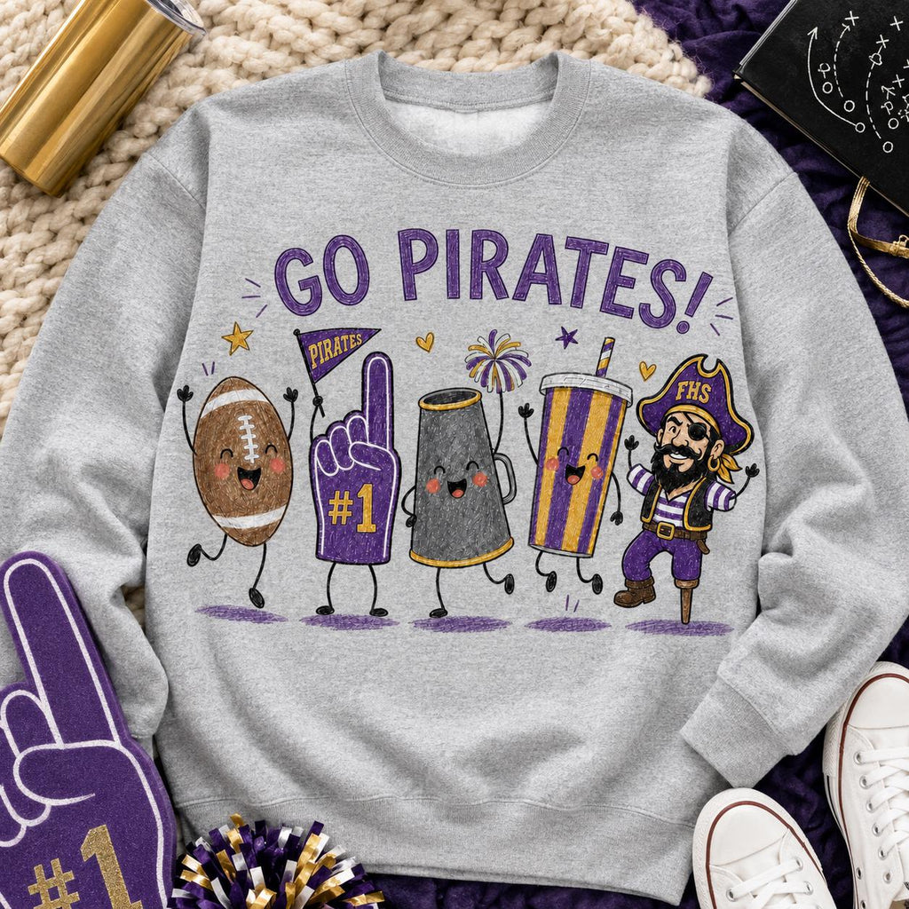 Go Pirates PNG, Pirates Football Game Day Design, Purple Gold School Spirit Sublimation, Football Fan Digital Download