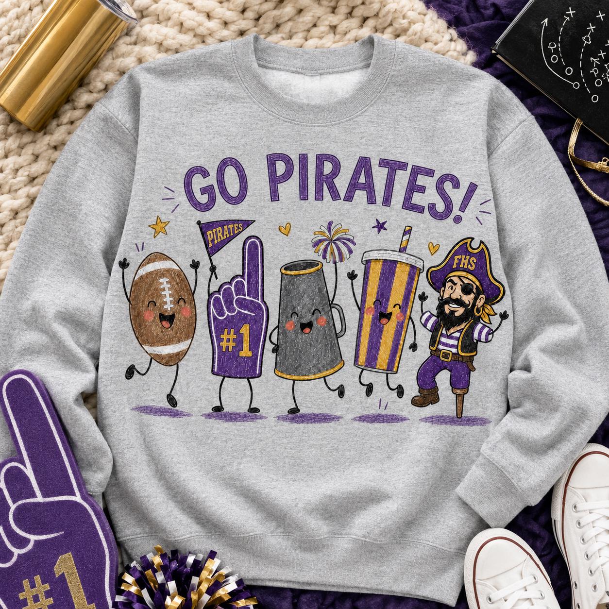 Go Pirates PNG, Pirates Football Game Day Design, Purple Gold School Spirit Sublimation, Football Fan Digital Download