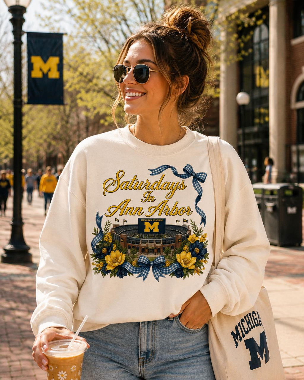 Saturdays in Ann Arbor PNG | Michigan Stadium Floral Design (Digital Download)