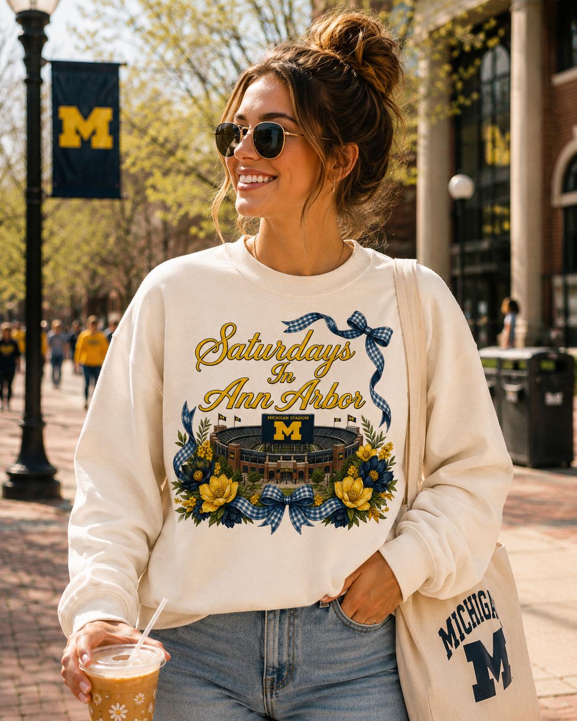 Saturdays in Ann Arbor PNG | Michigan Stadium Floral Design (Digital Download)