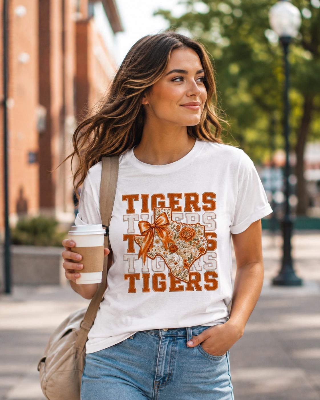 Floral Texas Tigers PNG, Vintage Collegiate Game Day Design (Digital Download)