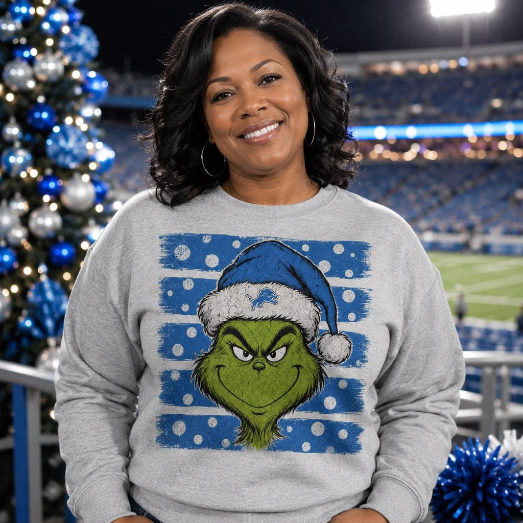 Detroit Lions Christmas PNG, Grinch Football PNG, Blue Football Holiday Design, Lions Fan Sublimation Download