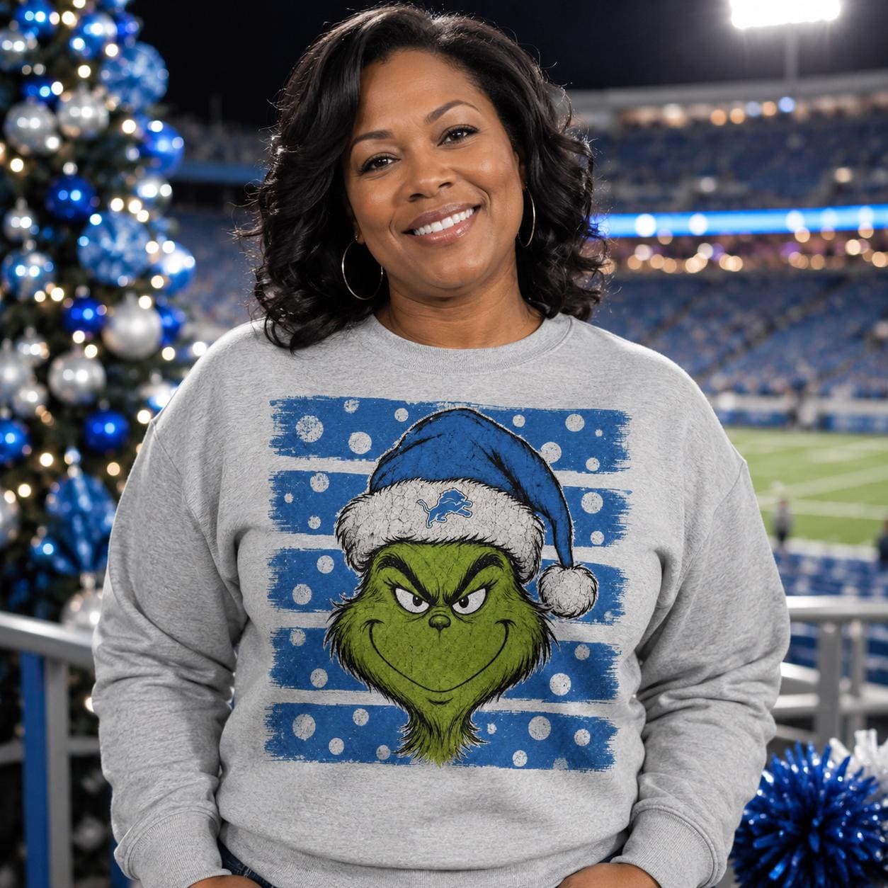 Detroit Lions Christmas PNG, Grinch Football PNG, Blue Football Holiday Design, Lions Fan Sublimation Download