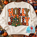 Holly Jolly Orange & Navy Football Christmas PNG Digital Download