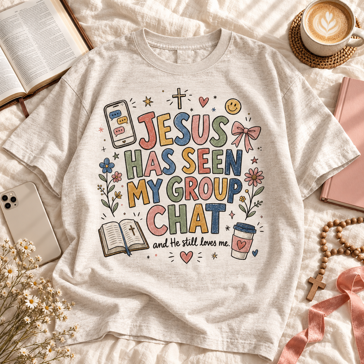 Jesus Has Seen My Group Chat PNG Design | Funny Christian Digital Download for Sublimation & DTG