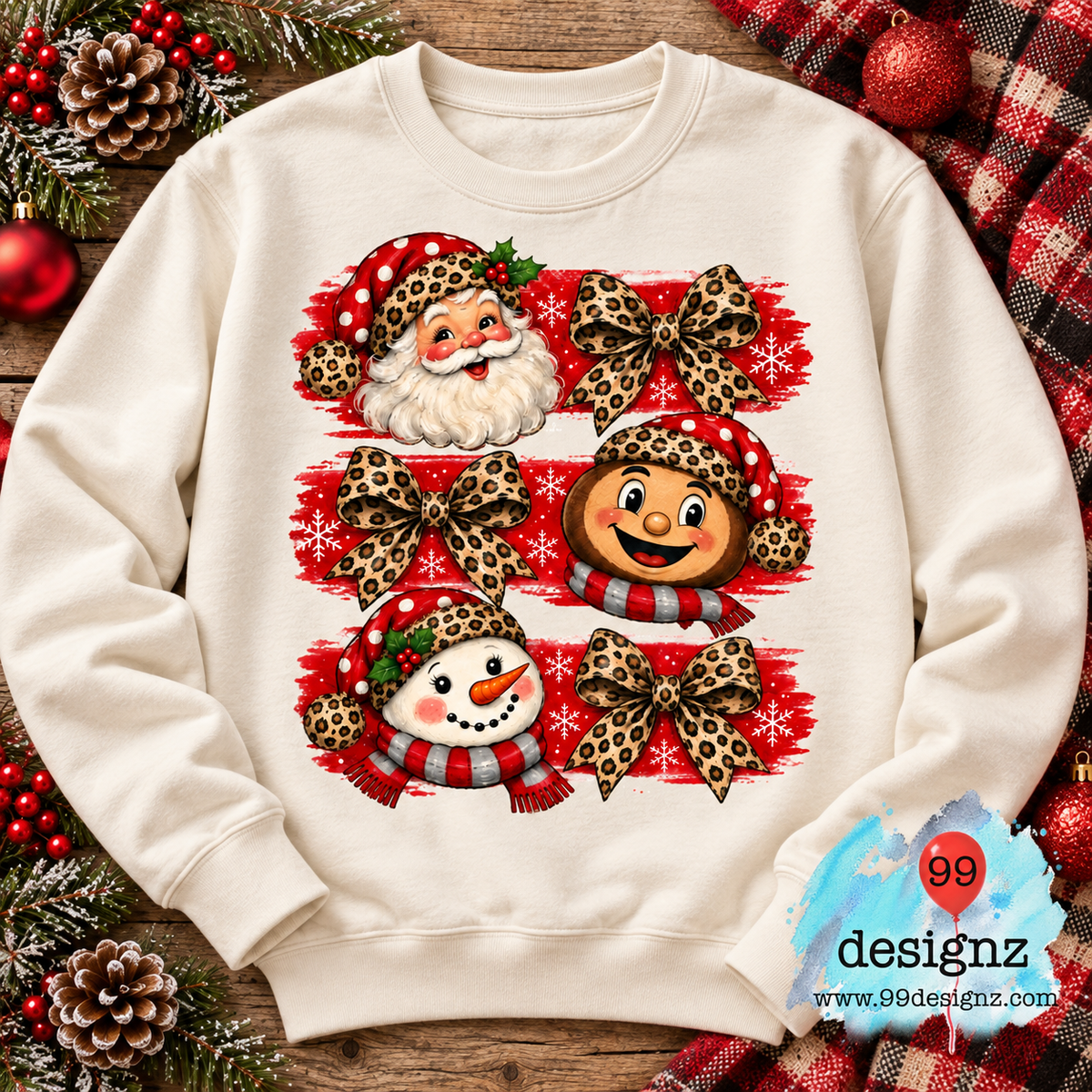 Red Leopard Christmas PNG | Santa, Buckeye & Snowman Bows