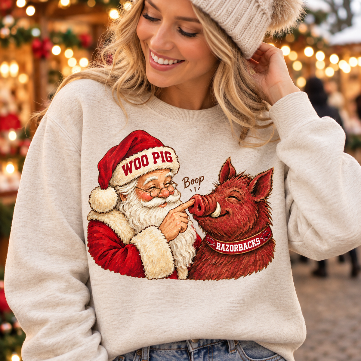 Arkansas Razorbacks Santa Boop PNG | Woo Pig Christmas Sublimation Design