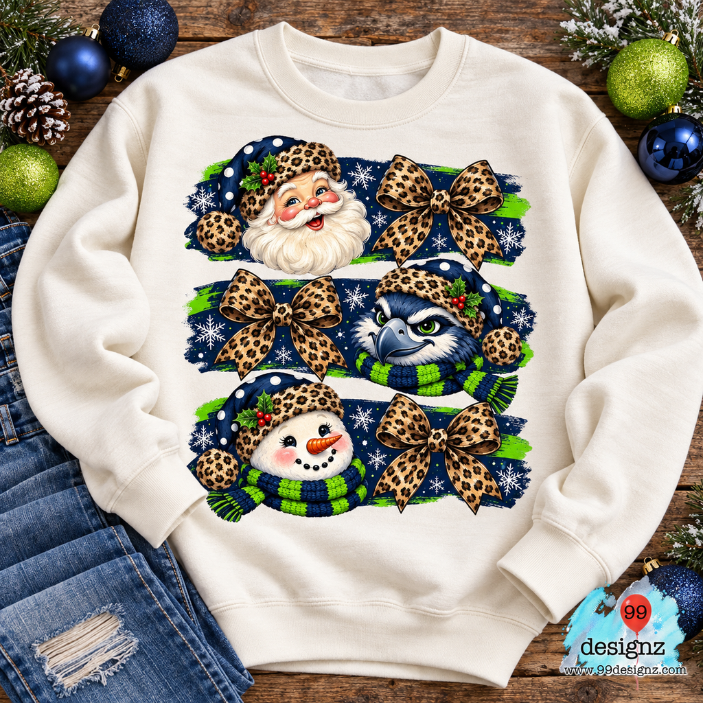 Hawk Christmas Leopard Bow PNG Digital Download for Football Fans