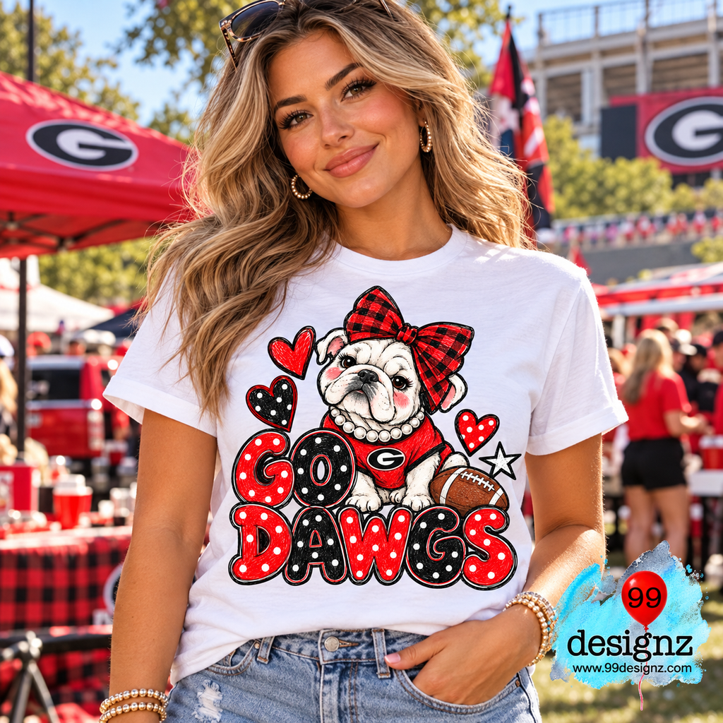 Go Dawgs PNG | Bulldog Buffalo Plaid Bow Game Day Design
