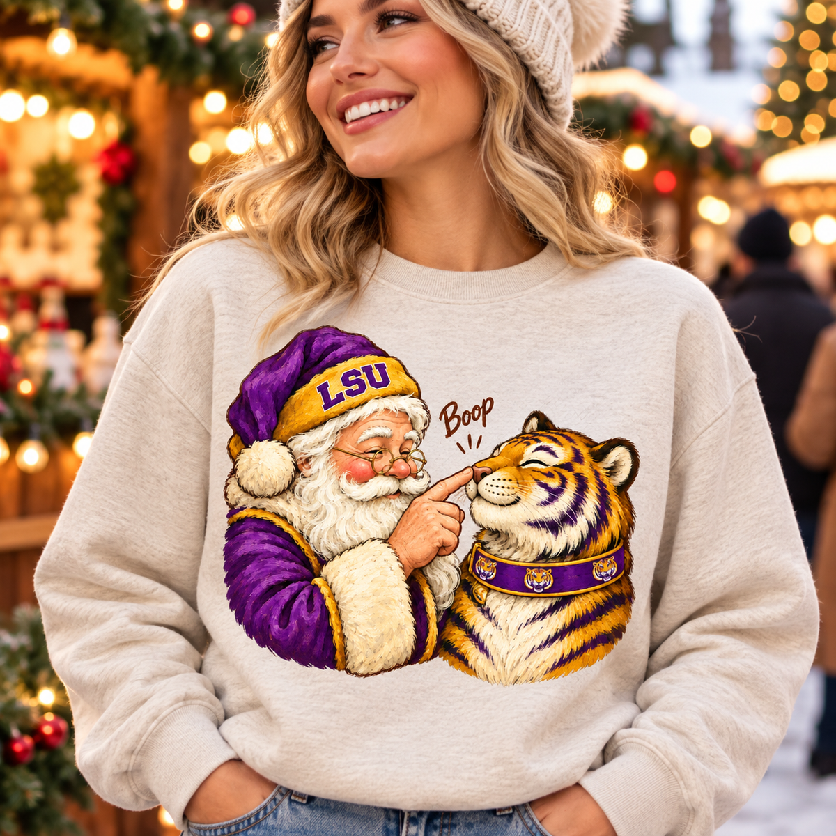 LSU Santa Boop PNG | Tiger Mascot Christmas Sublimation Design