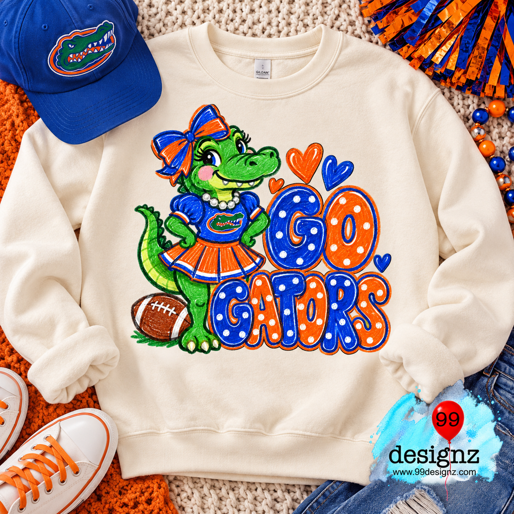 Go Gators PNG | Orange & Blue Gator Cheerleader Game Day Design