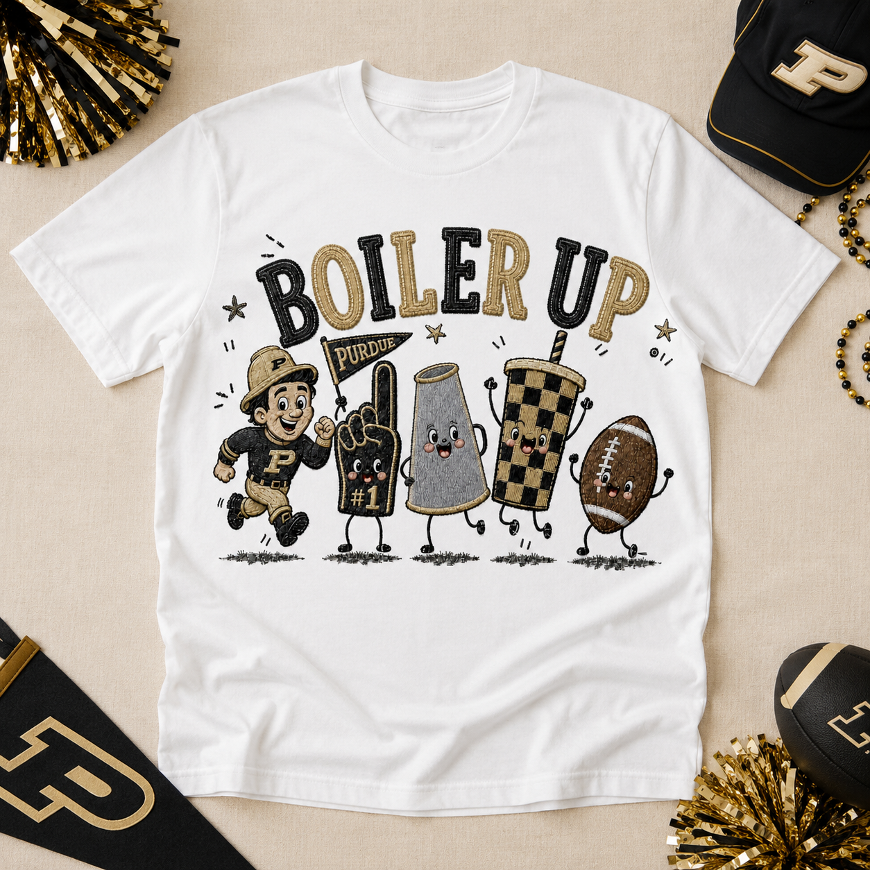 Boiler Up Purdue Football PNG – Black and Gold Game Day Digital Design