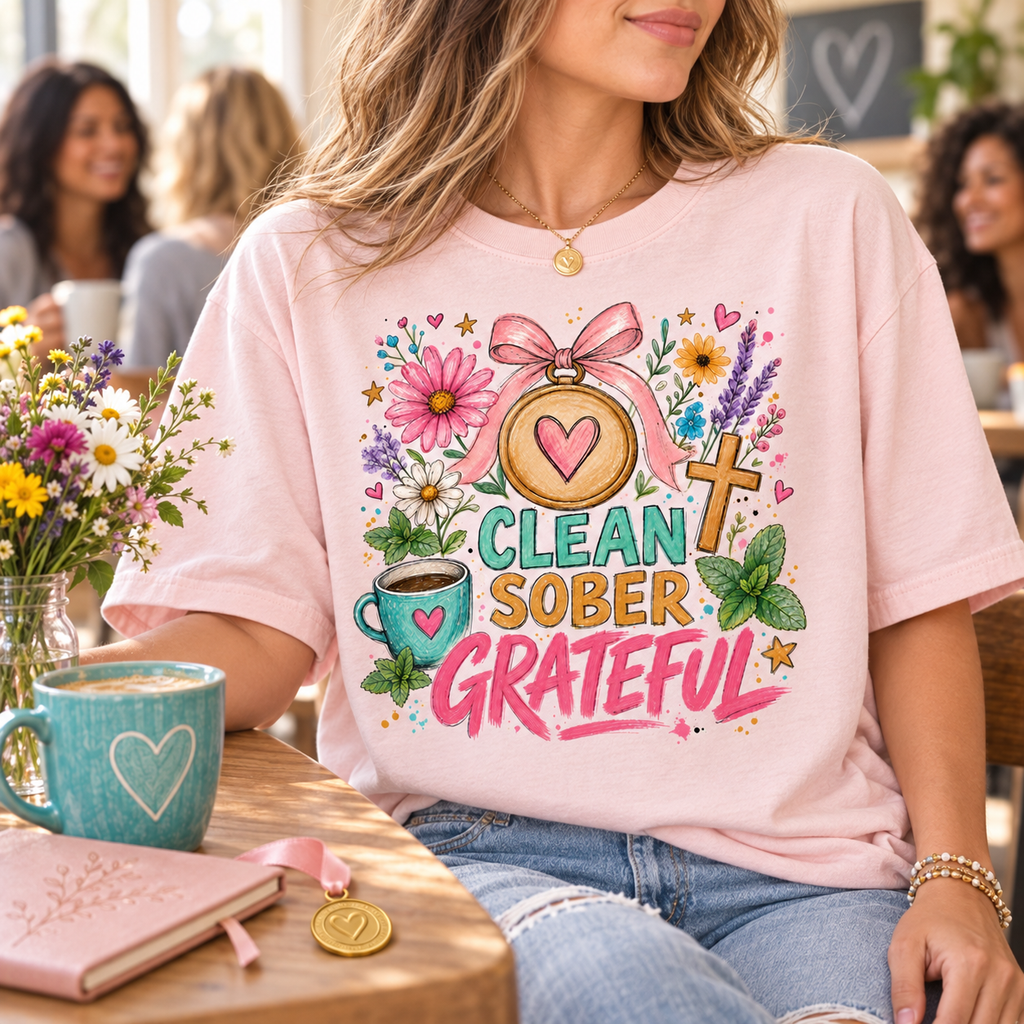 Clean Sober Grateful PNG Design | Sobriety Recovery Digital Download for Sublimation & DTG