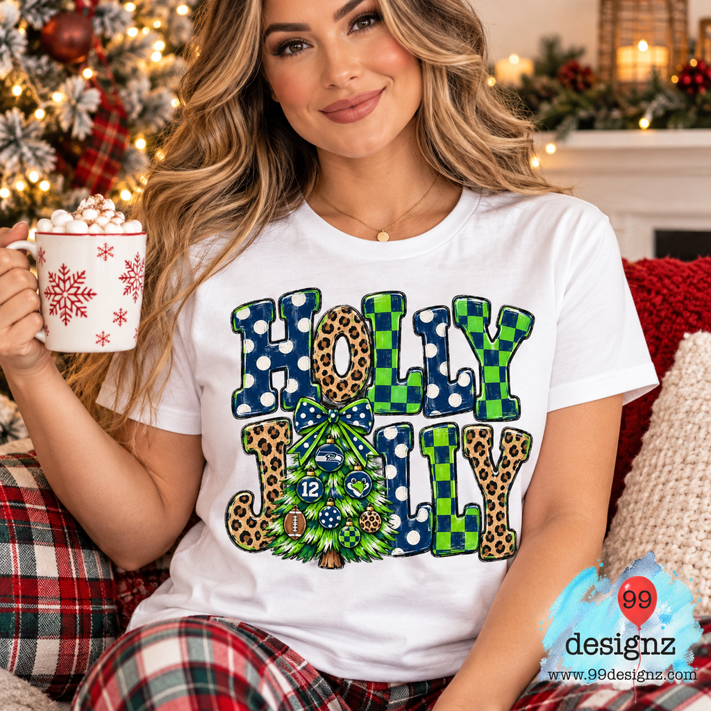 Holly Jolly Seahawks Christmas PNG | Leopard & Checkered Tree