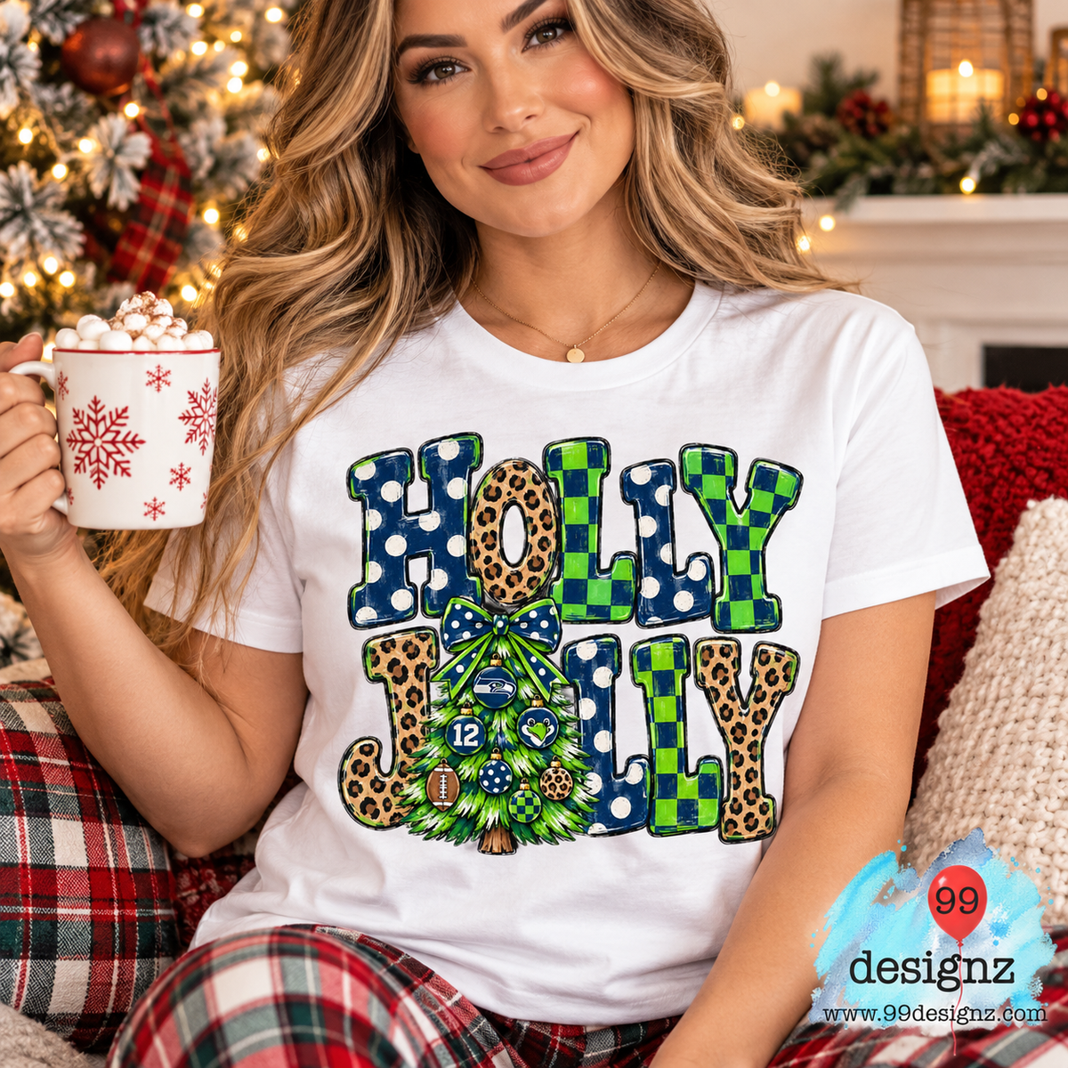 Holly Jolly Seahawks Christmas PNG | Leopard & Checkered Tree