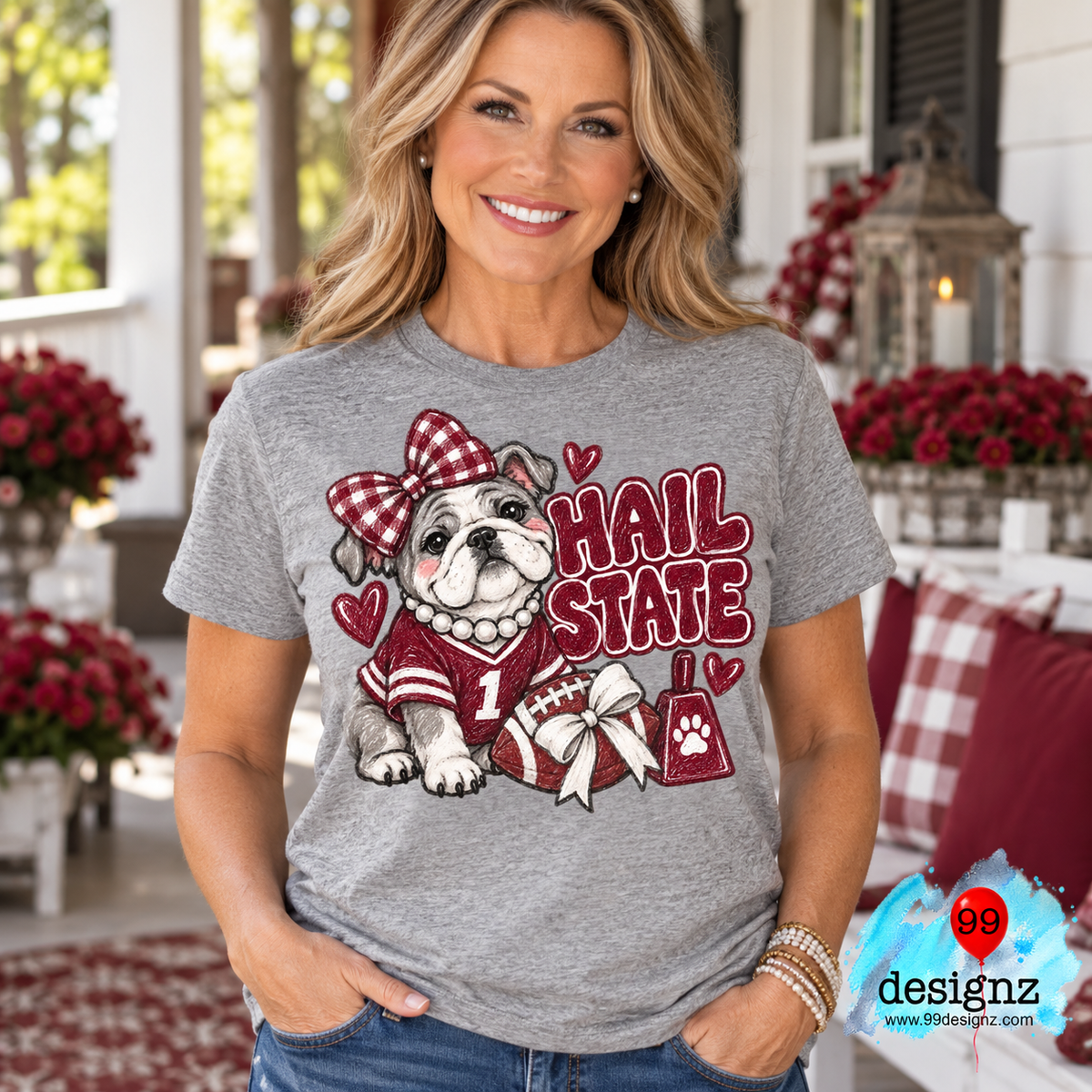 Hail State PNG | Maroon Bulldog Gingham Bow Game Day Design