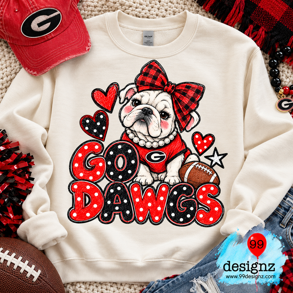 Go Dawgs PNG | Bulldog Buffalo Plaid Bow Game Day Design
