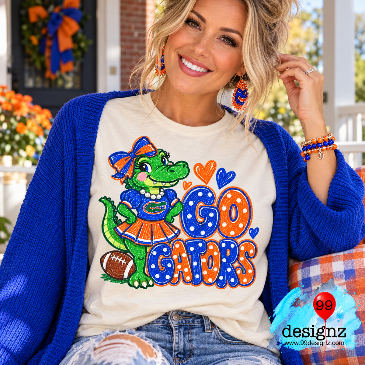 Go Gators PNG | Orange & Blue Gator Cheerleader Game Day Design