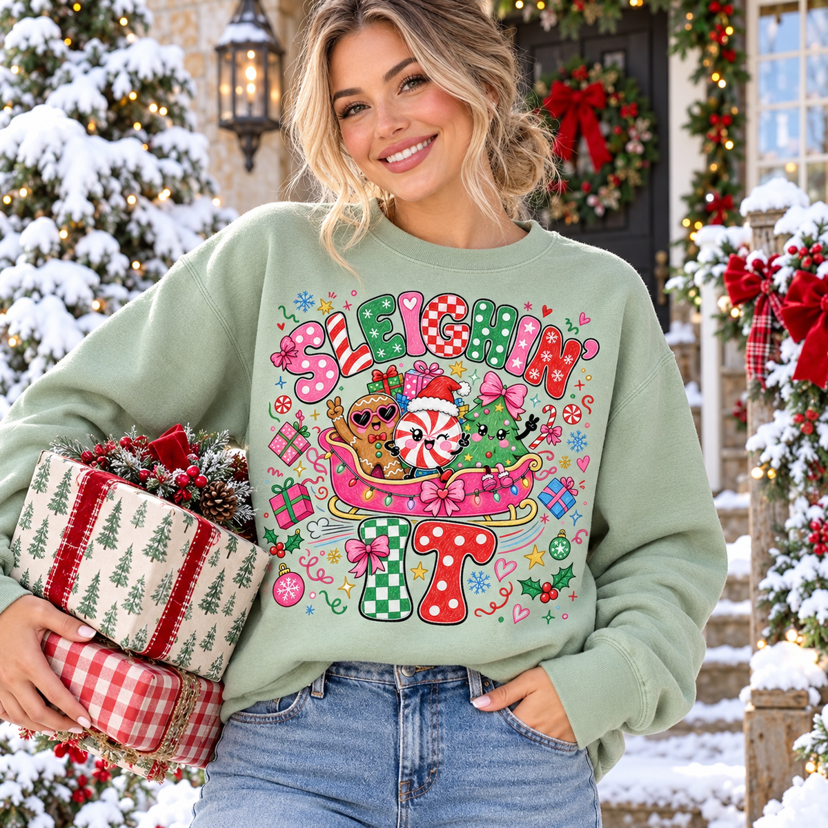 Sleighin’ It Christmas PNG Digital Download | Funny Holiday Design
