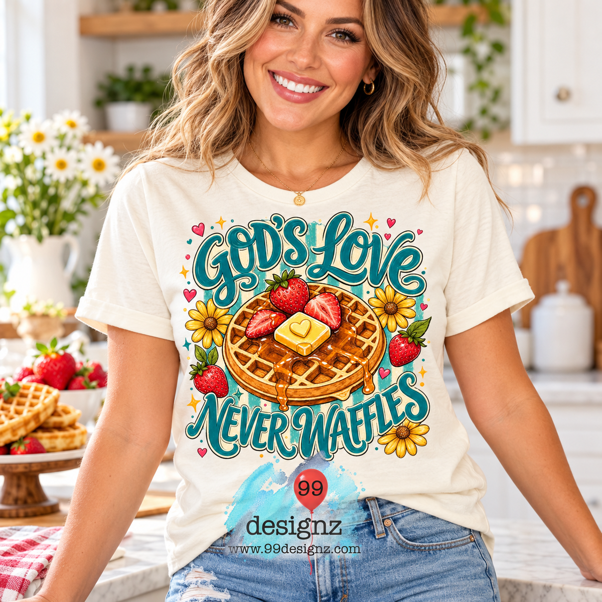 God's Love Never Waffles PNG | Christian Waffle & Strawberry Design