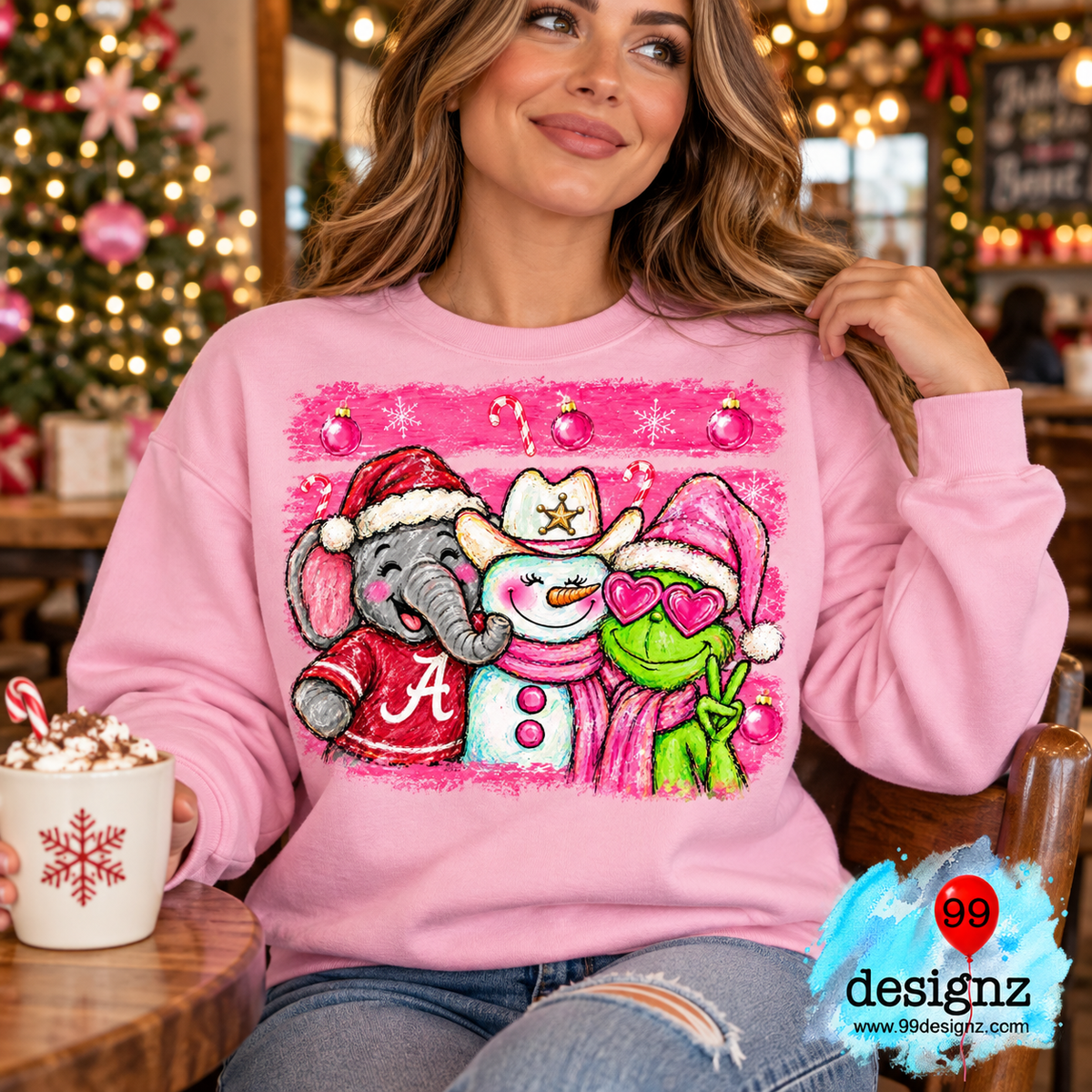 Alabama Elephant, Snowman & Grinch Christmas PNG – Pink Holiday Design