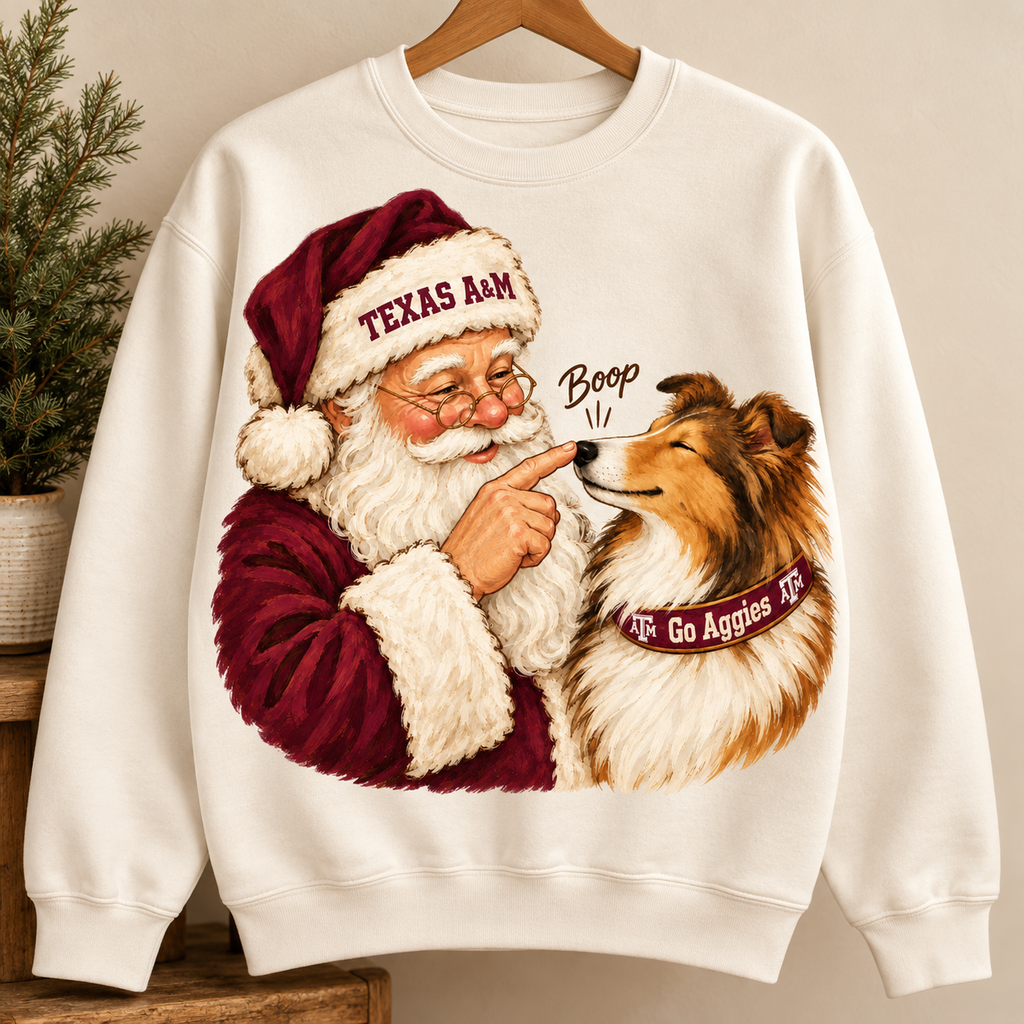 Texas A&M Aggies Santa Boop PNG | Reveille Collie Christmas Sublimation Design