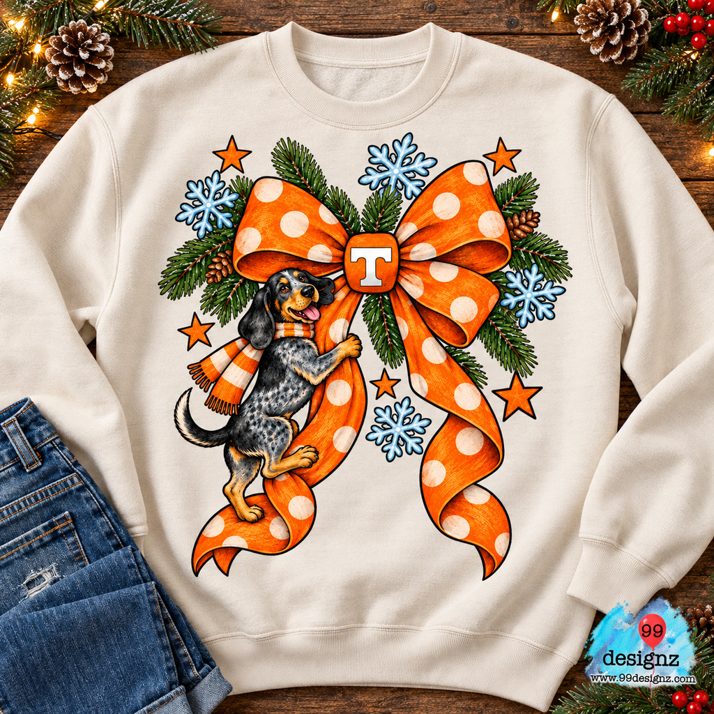 Tennessee Vols Smokey Christmas Bow PNG Digital Download
