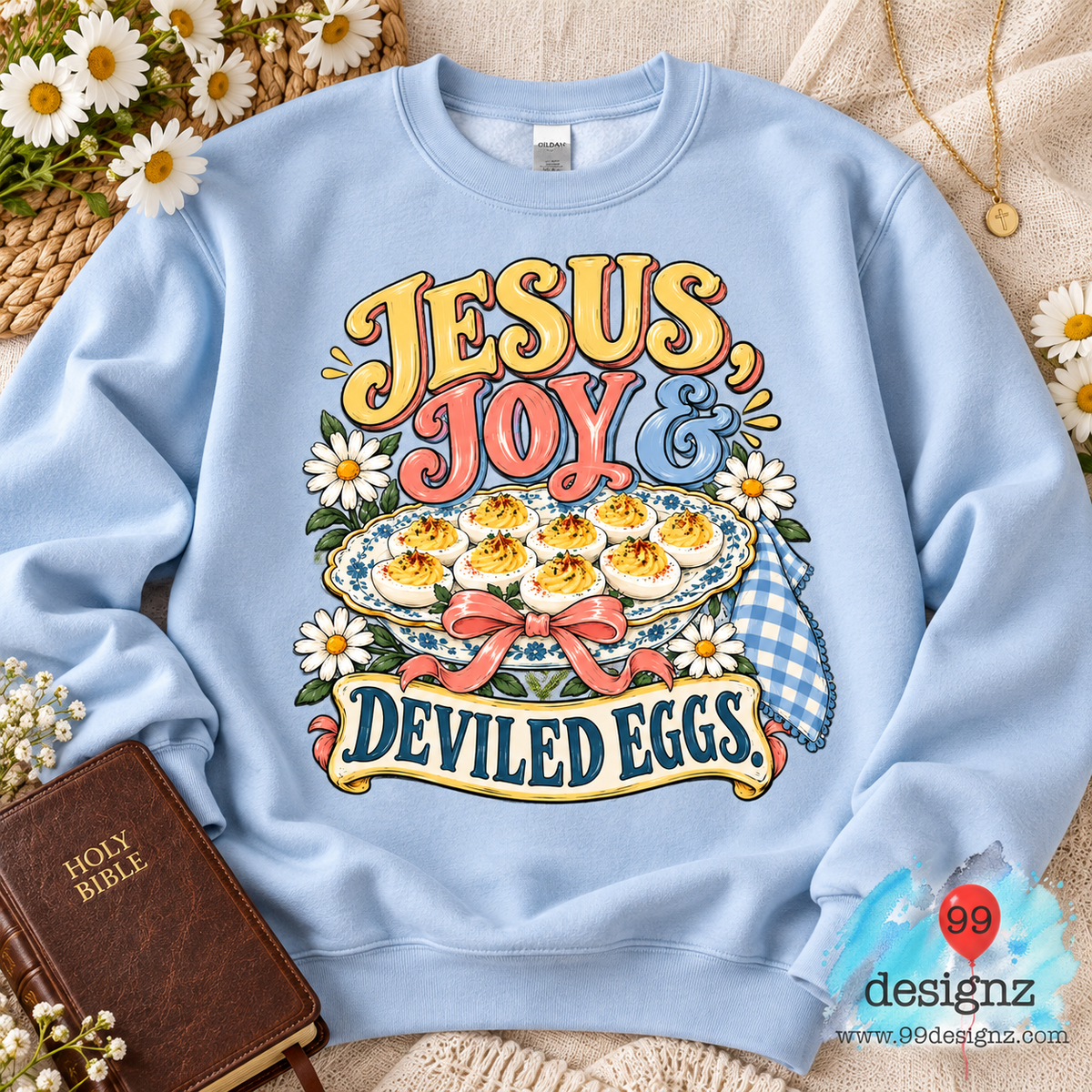 Jesus, Joy & Deviled Eggs PNG | Christian Daisy & Bow Design