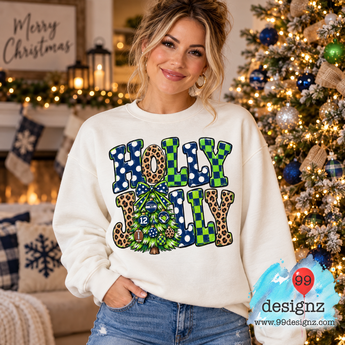 Holly Jolly Seahawks Christmas PNG | Leopard & Checkered Tree