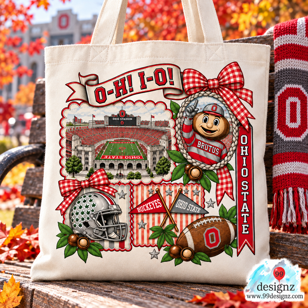 Ohio State Buckeyes Football Bow Collage PNG Digital Download for Fans