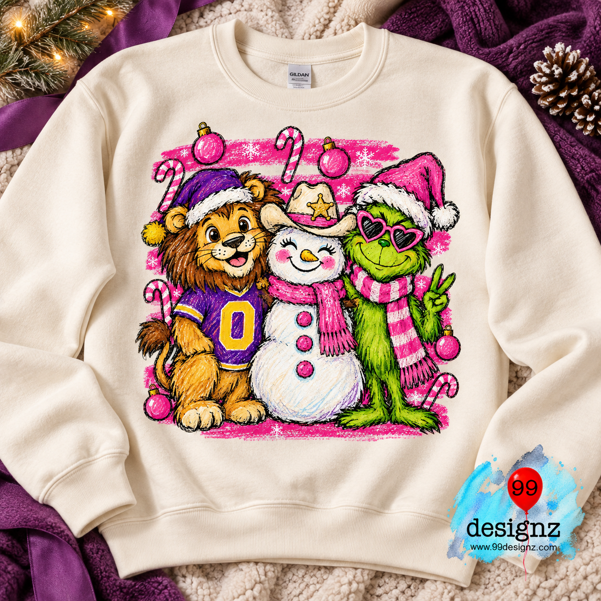 Galileo Academy Lion, Snowman & Grinch Christmas PNG – Pink Holiday Design