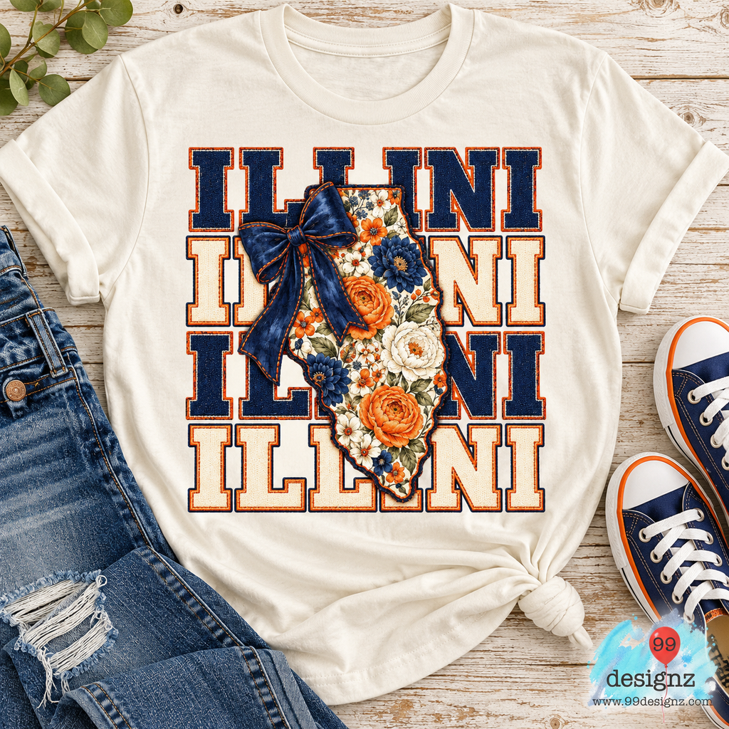 Illini Floral Bow PNG Digital Download for Illinois Fans