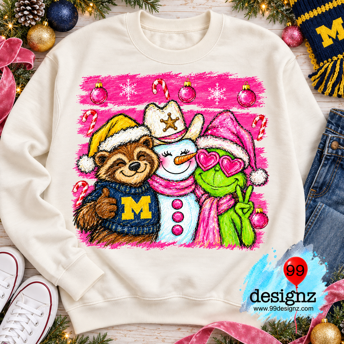 Michigan Christmas Trio PNG | Pink Holiday Shirt Design